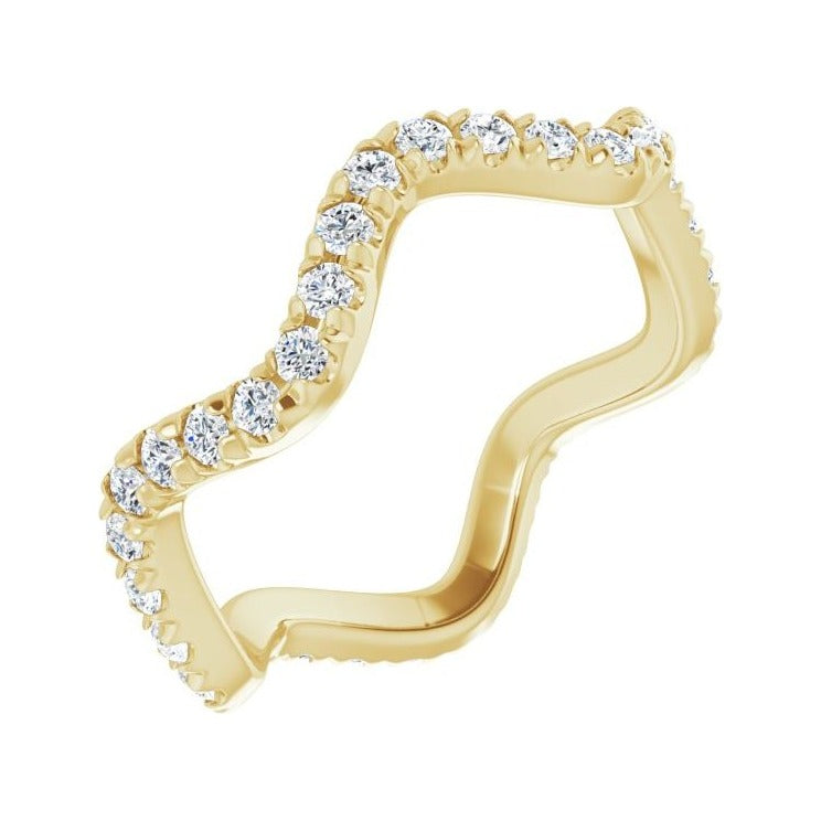 Sapphire Row Natural Diamond French-Set Wave Eternity Band - 14K Yellow Gold, 5.5
