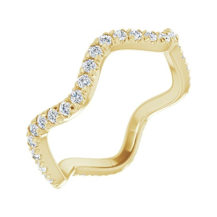 Sapphire Row Natural Diamond French-Set Wave Eternity Band - 14K Yellow Gold, 7.5
