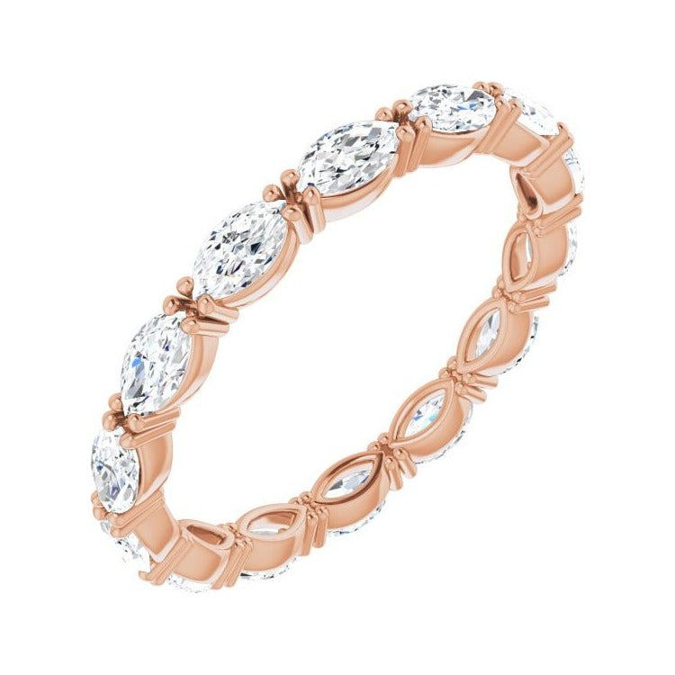 Sapphire Row Natural Diamond Petite Marquise Eternity Band - 14K Rose Gold, 4.5 × 2.5 mm, 8