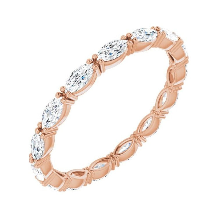 Sapphire Row Natural Diamond Petite Marquise Eternity Band - 14K Rose Gold, 4 × 2 mm, 7.5