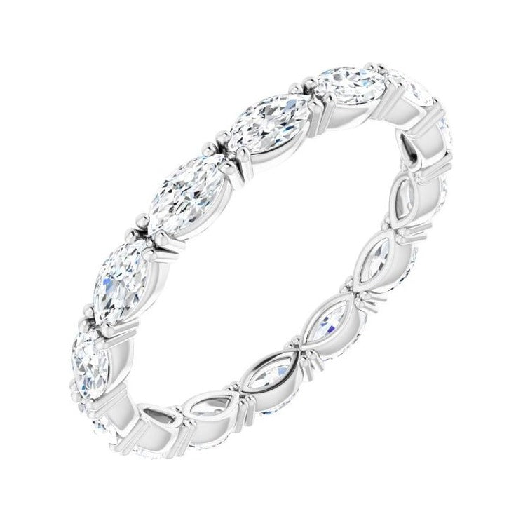 Sapphire Row Natural Diamond Petite Marquise Eternity Band - 14K White Gold, 4.3 × 2.25 mm, 6