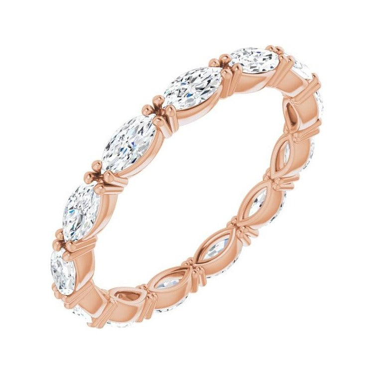 Sapphire Row Natural Diamond Petite Marquise Eternity Band - 14K Rose Gold, 4 × 2 mm, 4