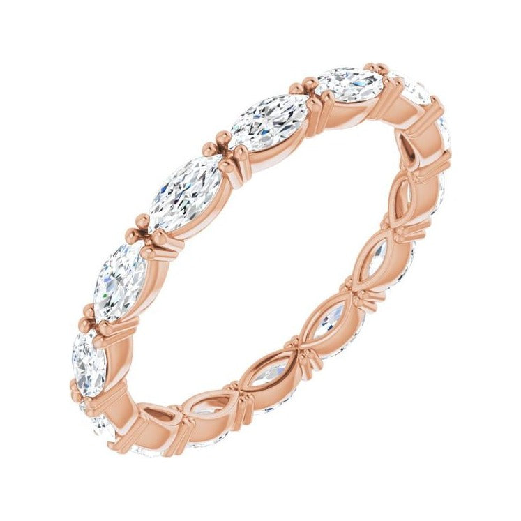 Sapphire Row Natural Diamond Petite Marquise Eternity Band - 14K Rose Gold, 4 × 2 mm, 5