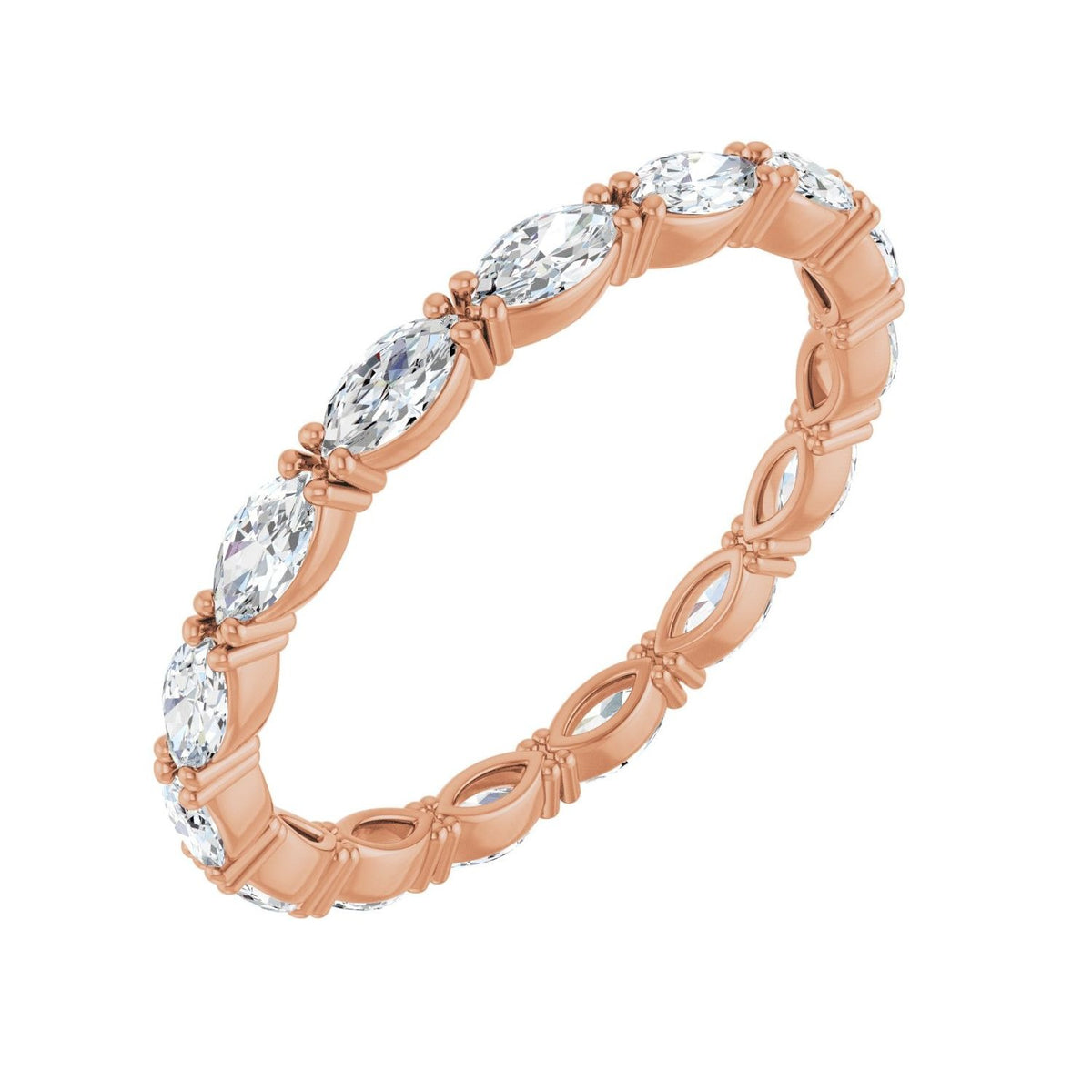 Sapphire Row Natural Diamond Petite Marquise Eternity Band - 14K Rose Gold, 4 × 2 mm, 7