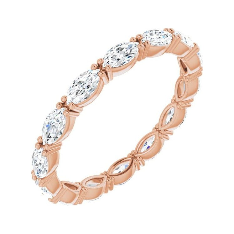 Sapphire Row Natural Diamond Petite Marquise Eternity Band - 14K Rose Gold, 4.3 × 2.25 mm, 6.5