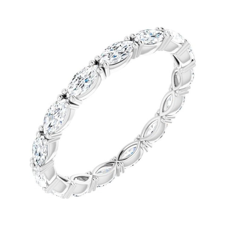 Sapphire Row Natural Diamond Petite Marquise Eternity Band - 14K White Gold, 4 × 2 mm, 6