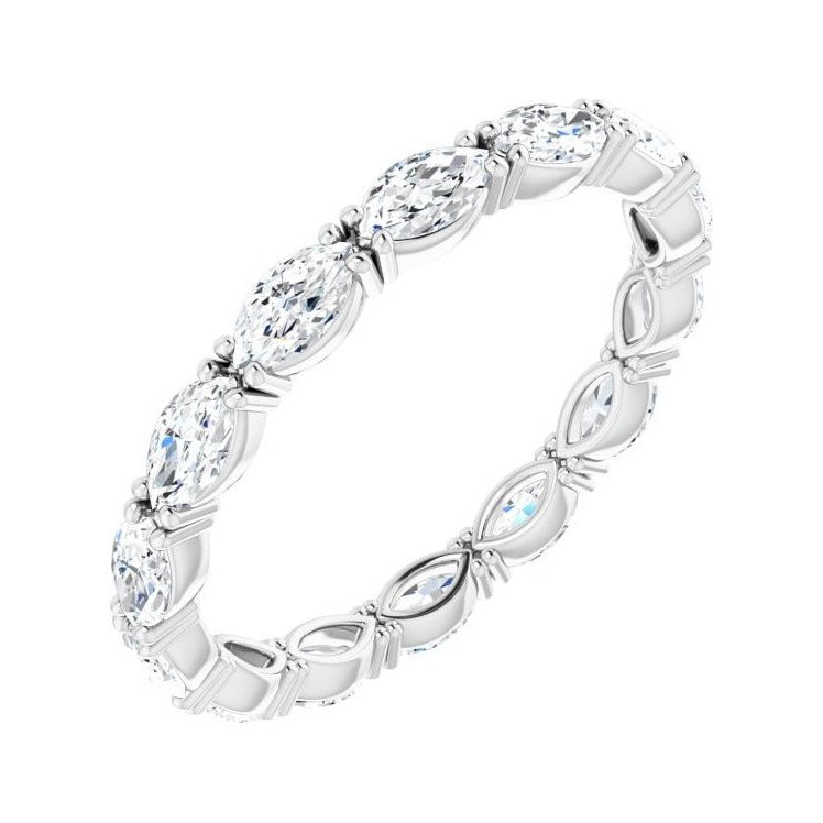 Sapphire Row Natural Diamond Petite Marquise Eternity Band - Platinum, 4.5 × 2.5 mm, 7.5