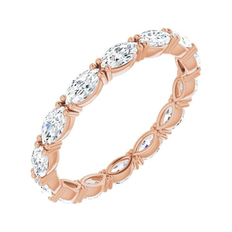 Sapphire Row Natural Diamond Petite Marquise Eternity Band - 14K Rose Gold, 4.3 × 2.25 mm, 6