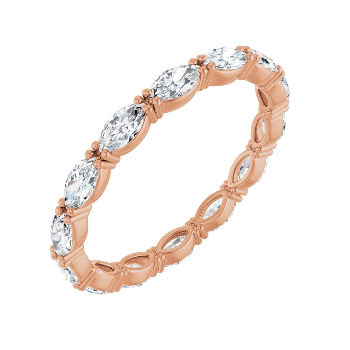 Sapphire Row Natural Diamond Petite Marquise Eternity Band - 14K Rose Gold, 4.3 × 2.25 mm, 7