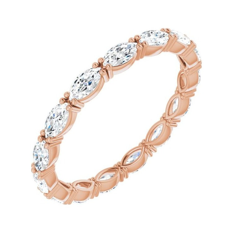 Sapphire Row Natural Diamond Petite Marquise Eternity Band - 14K Rose Gold, 4.3 × 2.25 mm, 8