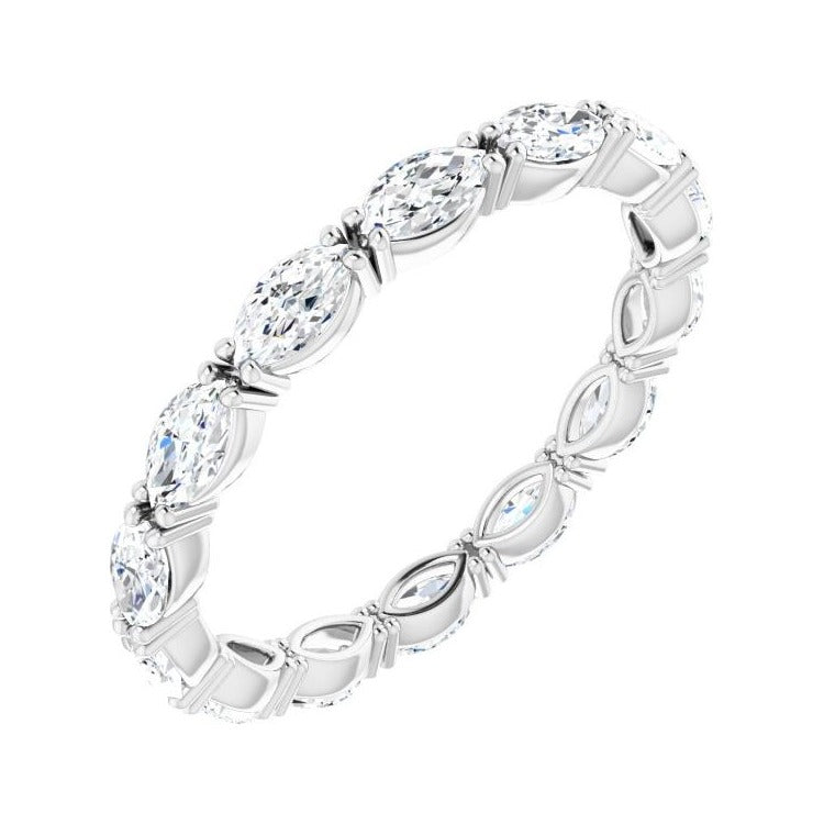 Sapphire Row Natural Diamond Petite Marquise Eternity Band - 14K White Gold, 4.5 × 2.5 mm, 8