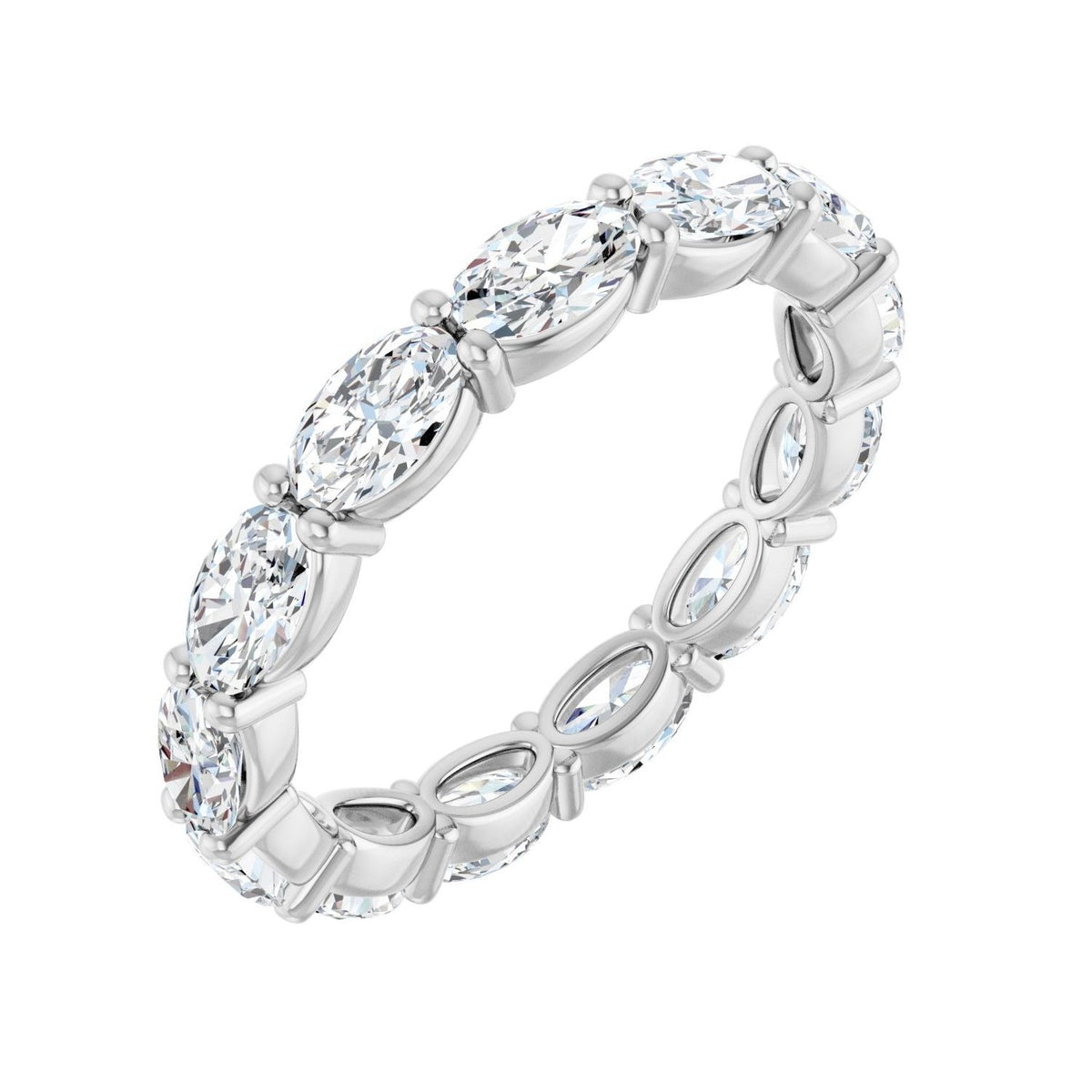 Sapphire Row Natural Diamond Petite Oval Eternity Band - 14K White Gold, 5 × 3 mm, 7