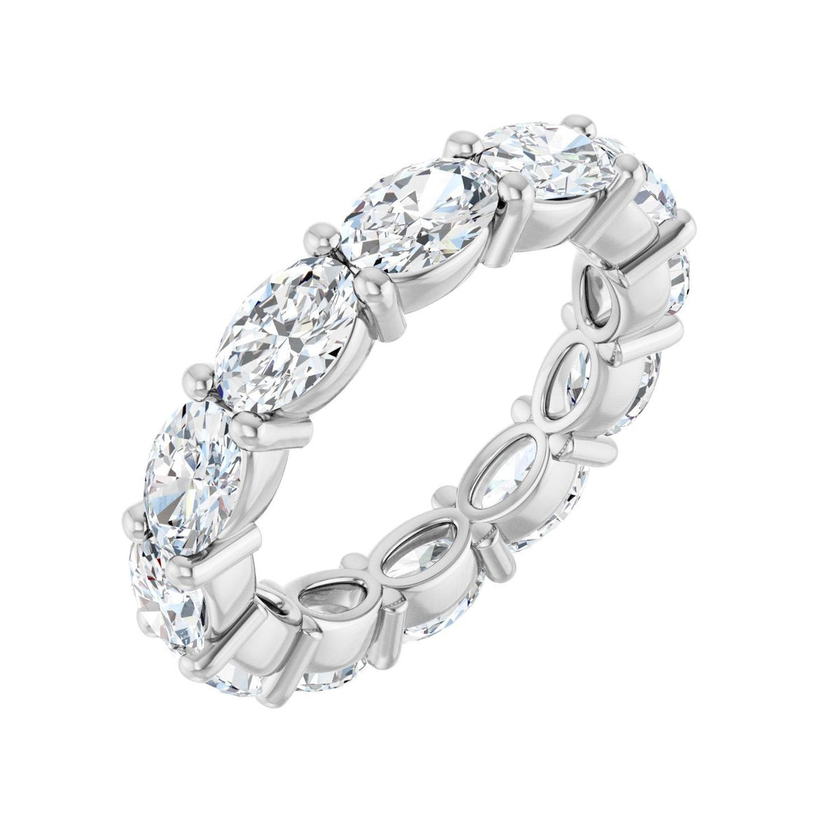 Sapphire Row Natural Diamond Petite Oval Eternity Band - 14K White Gold, 6 × 4 mm, 7