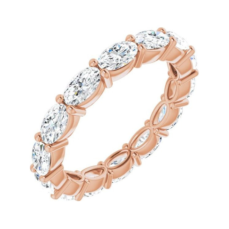 Sapphire Row Natural Diamond Petite Oval Eternity Band - 14K Rose Gold, 5 × 3 mm, 7.5
