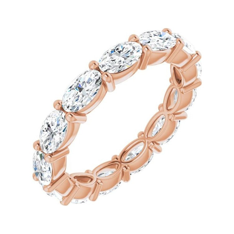 Sapphire Row Natural Diamond Petite Oval Eternity Band - 14K Rose Gold, 5 × 3 mm, 6