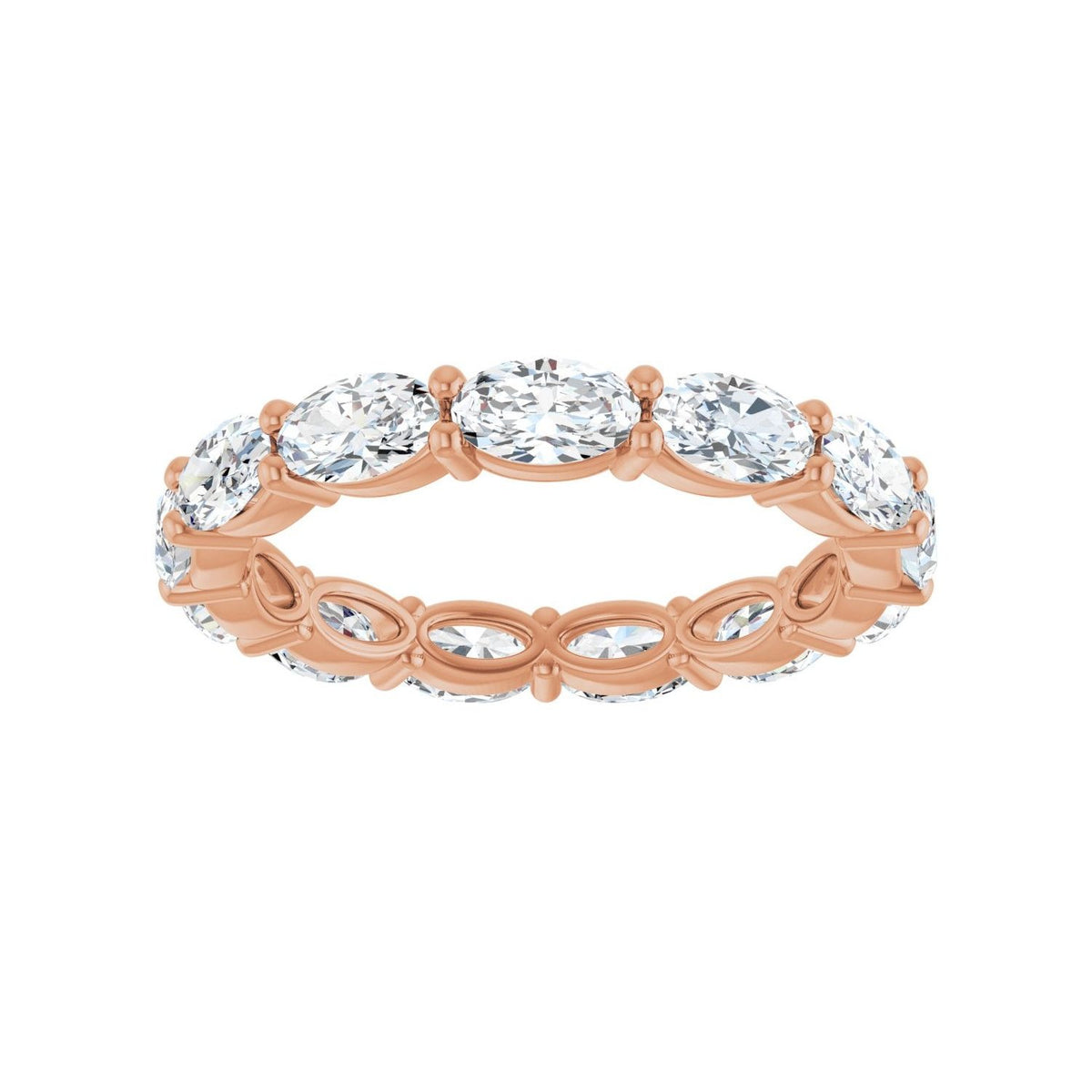 Sapphire Row Natural Diamond Petite Oval Eternity Band - 14K Rose Gold, 5 × 3 mm, 7 (view 3)