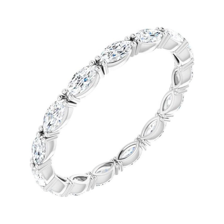 Sapphire Row Lab-Grown Diamond Petite Marquise Eternity Band - 14K White Gold, 4 × 2 mm, 7.5