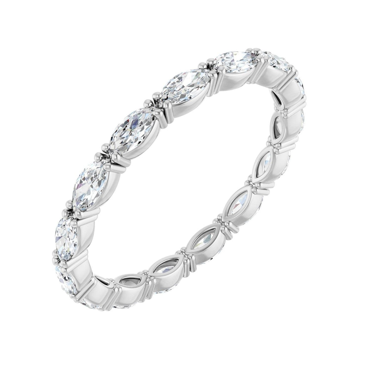 Sapphire Row Lab-Grown Diamond Petite Marquise Eternity Band - 14K White Gold, 4 × 2 mm, 7
