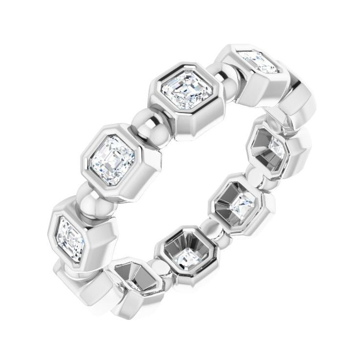 Sapphire Row Natural Diamond Asscher Beaded Band - 14K White Gold, 2.5 × 2.5 mm, 5