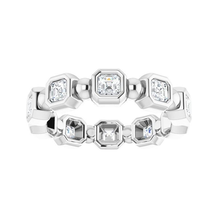 Sapphire Row Natural Diamond Asscher Beaded Band - 14K White Gold, 2.5 × 2.5 mm, 5 (view 3)