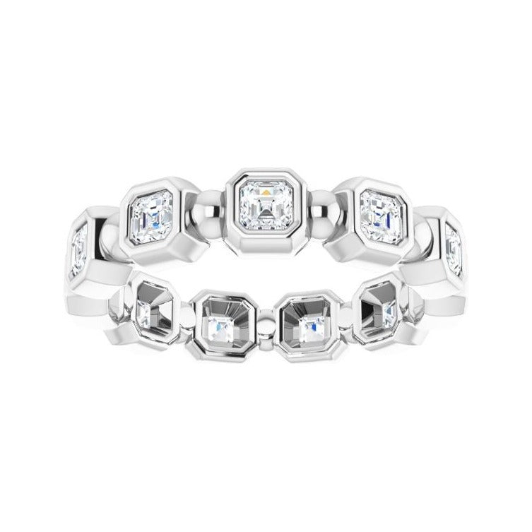 Sapphire Row Natural Diamond Asscher Beaded Band - 14K White Gold, 2.5 × 2.5 mm, 6 (view 3)