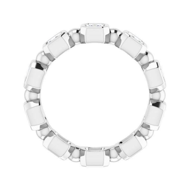 Sapphire Row Natural Diamond Asscher Beaded Band - 14K White Gold, 2.5 × 2.5 mm, 7 (view 2)