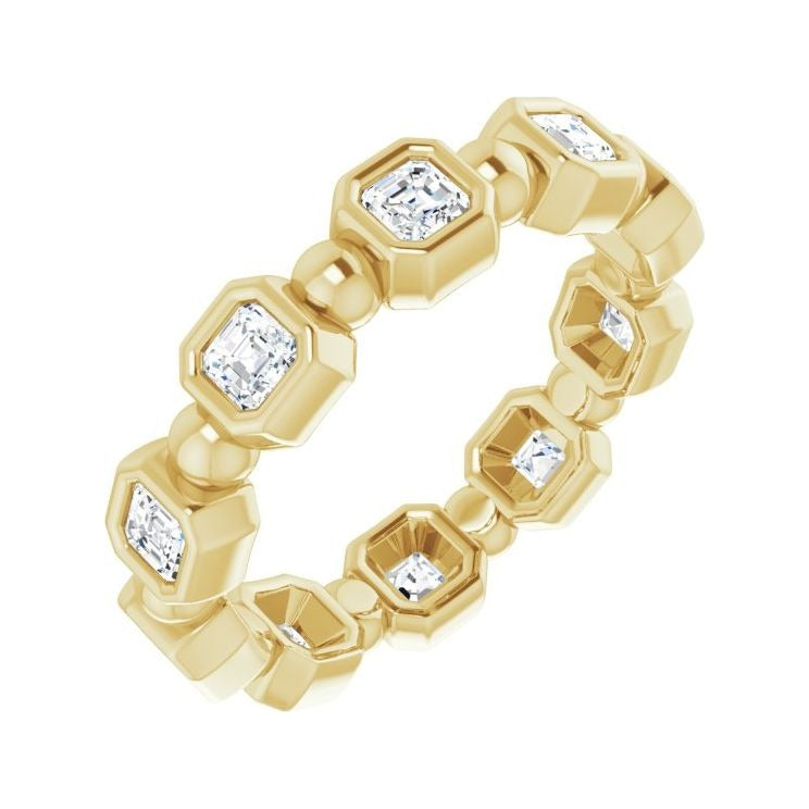 Sapphire Row Natural Diamond Asscher Beaded Band - 14K Yellow Gold, 2.5 × 2.5 mm, 5