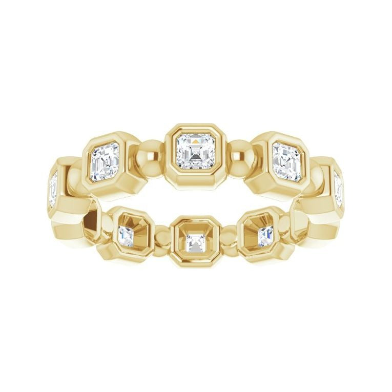 Sapphire Row Natural Diamond Asscher Beaded Band - 14K Yellow Gold, 2.5 × 2.5 mm, 5 (view 3)