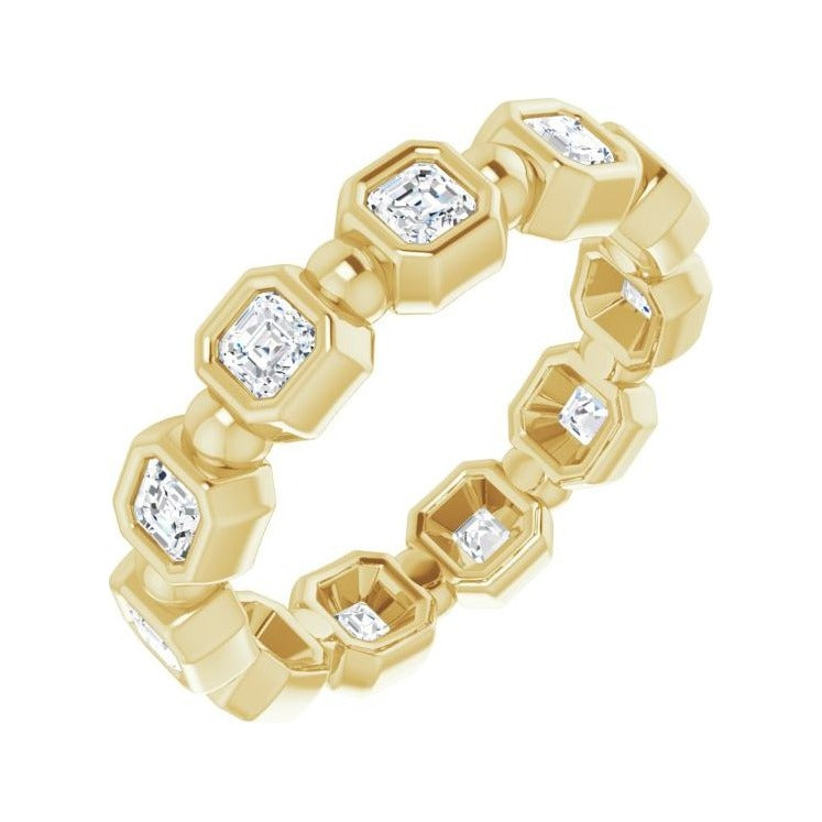 Sapphire Row Natural Diamond Asscher Beaded Band - 14K Yellow Gold, 2.5 × 2.5 mm, 6