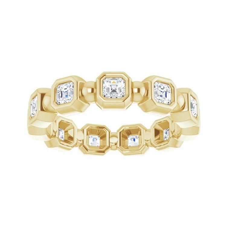 Sapphire Row Natural Diamond Asscher Beaded Band - 14K Yellow Gold, 2.5 × 2.5 mm, 6 (view 3)