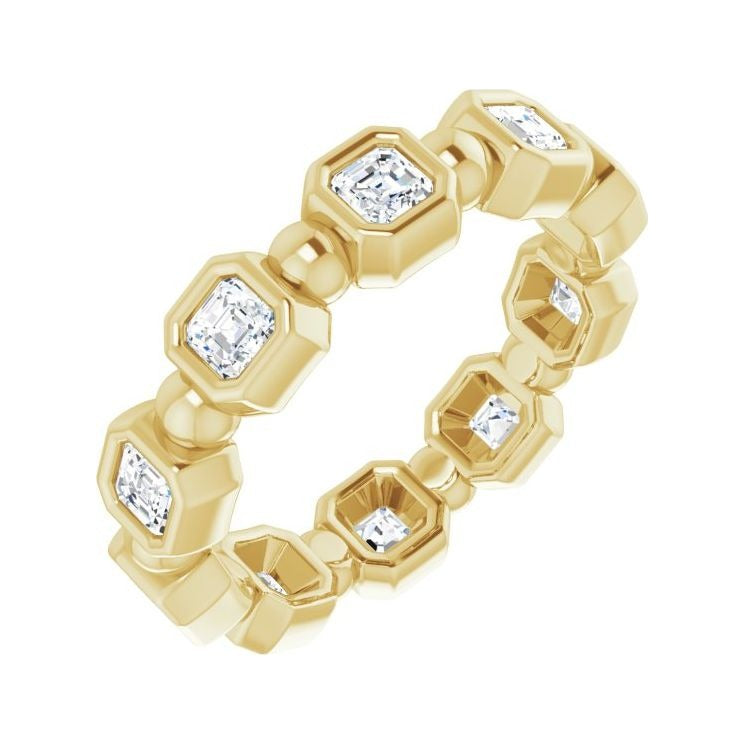 Sapphire Row Natural Diamond Asscher Beaded Band - 14K Yellow Gold, 2.5 × 2.5 mm, 7