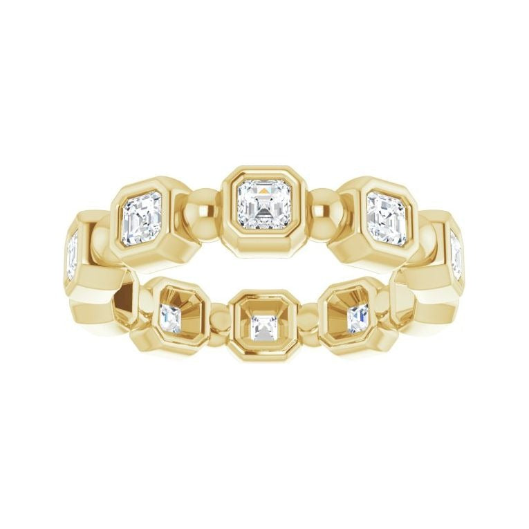 Sapphire Row Natural Diamond Asscher Beaded Band - 14K Yellow Gold, 2.5 × 2.5 mm, 7 (view 3)