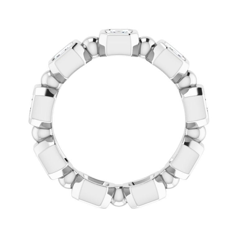 Sapphire Row Natural Diamond Asscher Beaded Band - 14K White Gold, 3 × 3 mm, 5 (view 2)