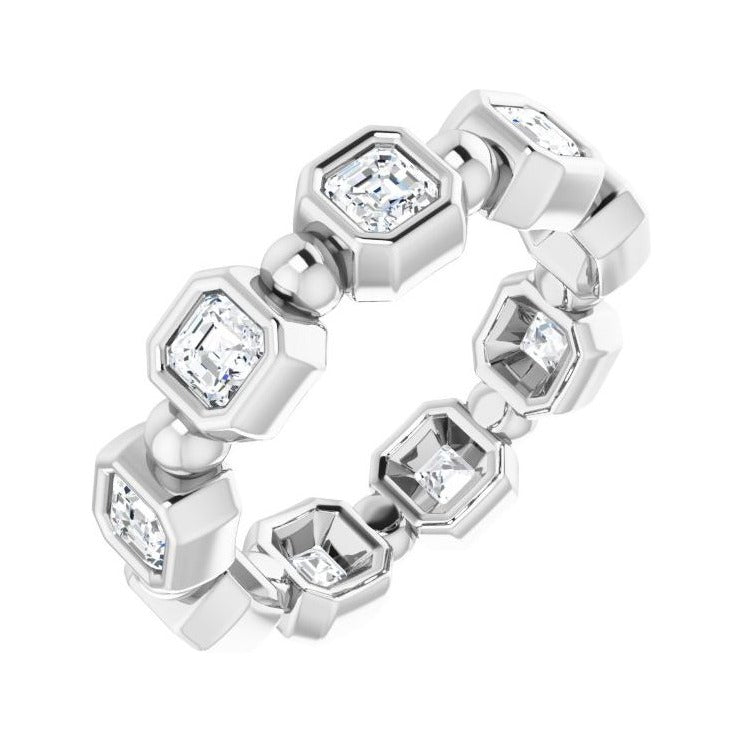 Sapphire Row Natural Diamond Asscher Beaded Band - 14K White Gold, 3 × 3 mm, 6