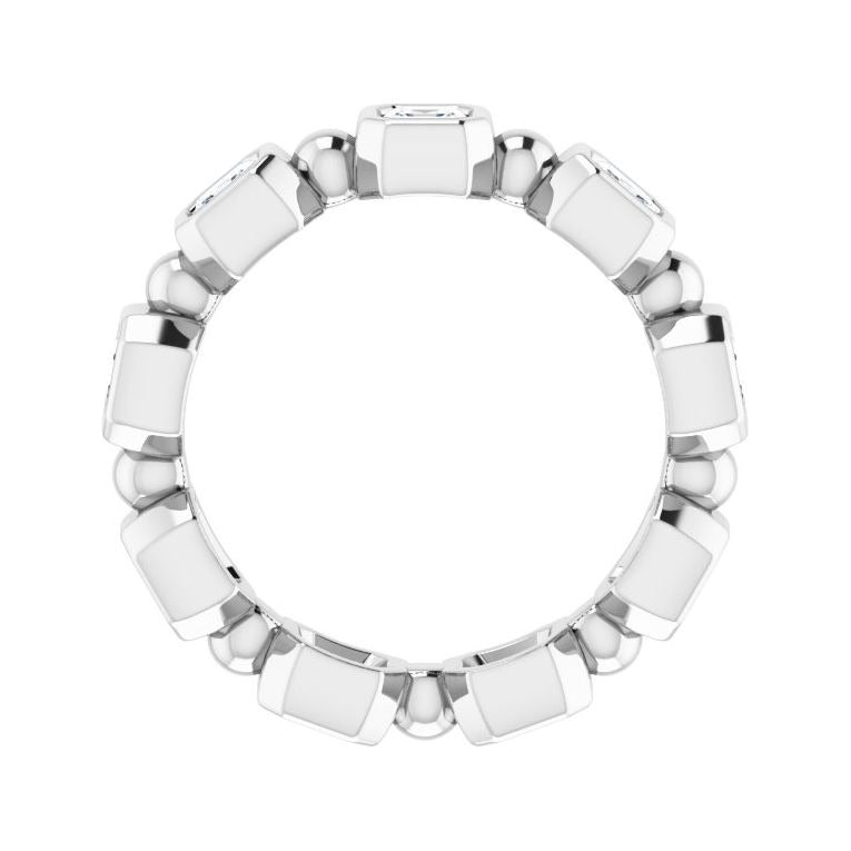 Sapphire Row Natural Diamond Asscher Beaded Band - 14K White Gold, 3 × 3 mm, 6 (view 2)