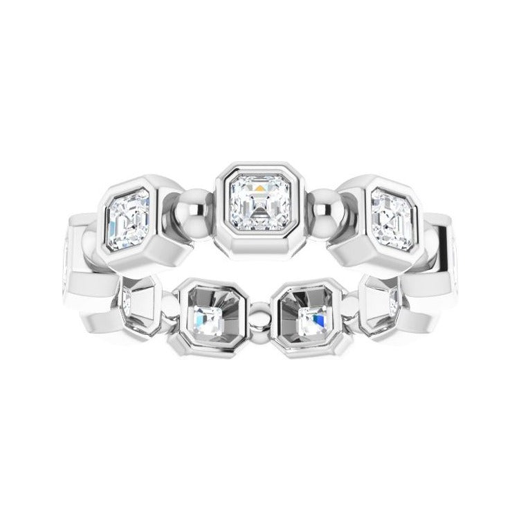 Sapphire Row Natural Diamond Asscher Beaded Band - 14K White Gold, 3 × 3 mm, 6 (view 3)