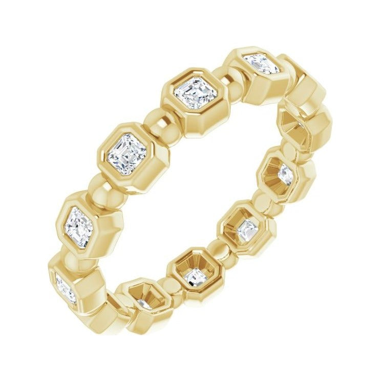 Sapphire Row Natural Diamond Asscher Beaded Band - 14K Yellow Gold, 2 × 2 mm, 6