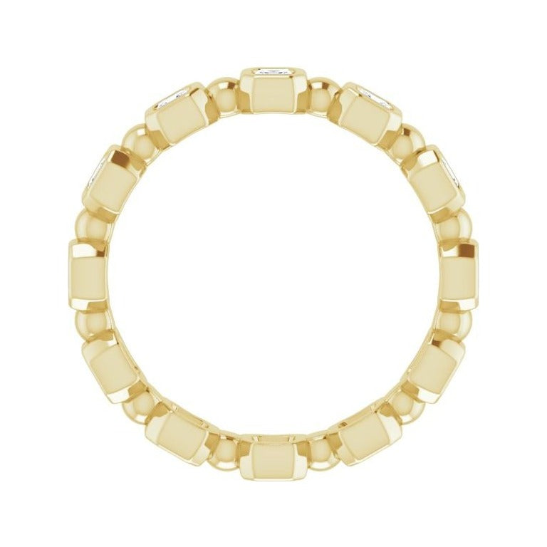 Sapphire Row Natural Diamond Asscher Beaded Band - 14K Yellow Gold, 2 × 2 mm, 6 (view 2)