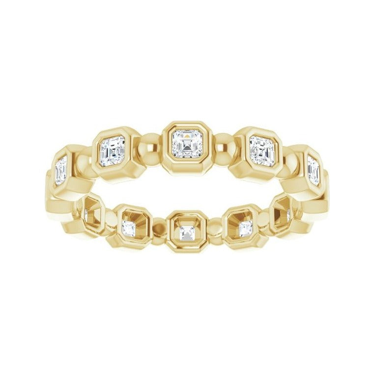 Sapphire Row Natural Diamond Asscher Beaded Band - 14K Yellow Gold, 2 × 2 mm, 6 (view 3)
