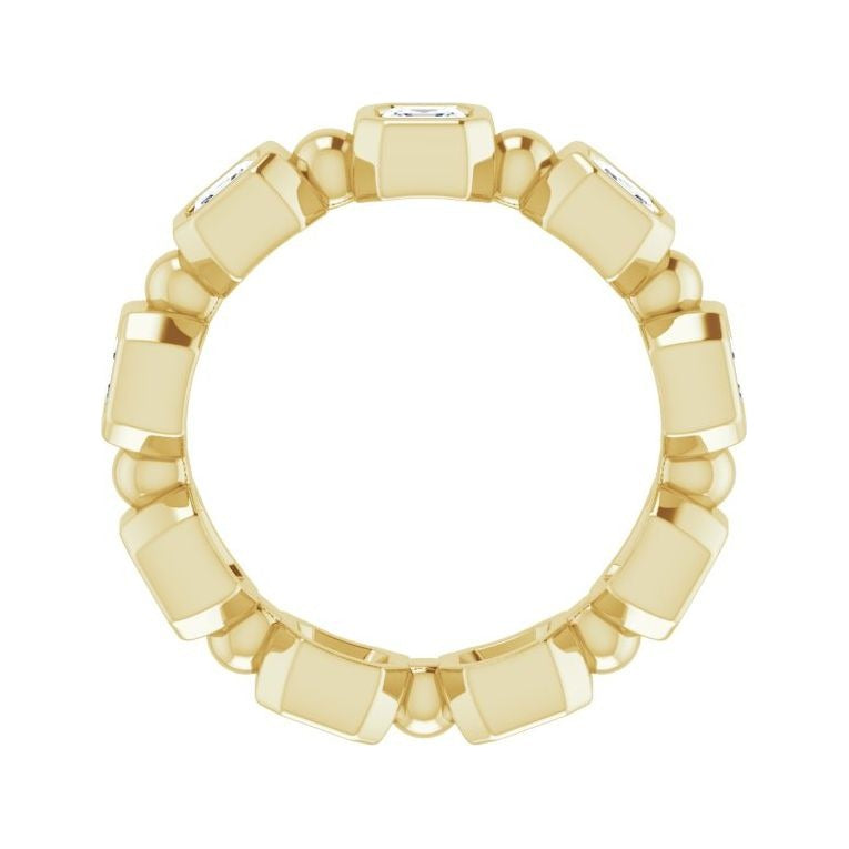 Sapphire Row Natural Diamond Asscher Beaded Band - 14K Yellow Gold, 3 × 3 mm, 5 (view 2)