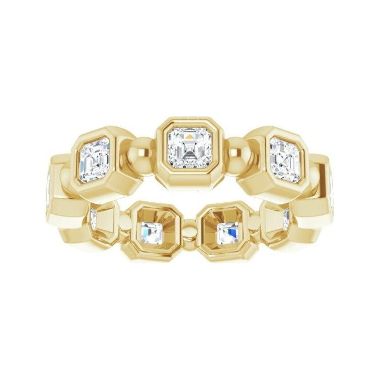 Sapphire Row Natural Diamond Asscher Beaded Band - 14K Yellow Gold, 3 × 3 mm, 5 (view 3)