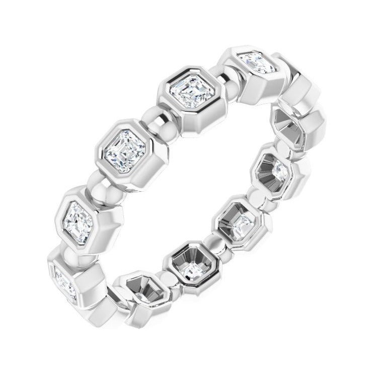 Sapphire Row Natural Diamond Asscher Beaded Band - Platinum, 2 × 2 mm