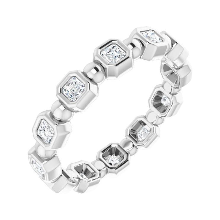 Sapphire Row Natural Diamond Asscher Beaded Band - Platinum, 2 × 2 mm, 6