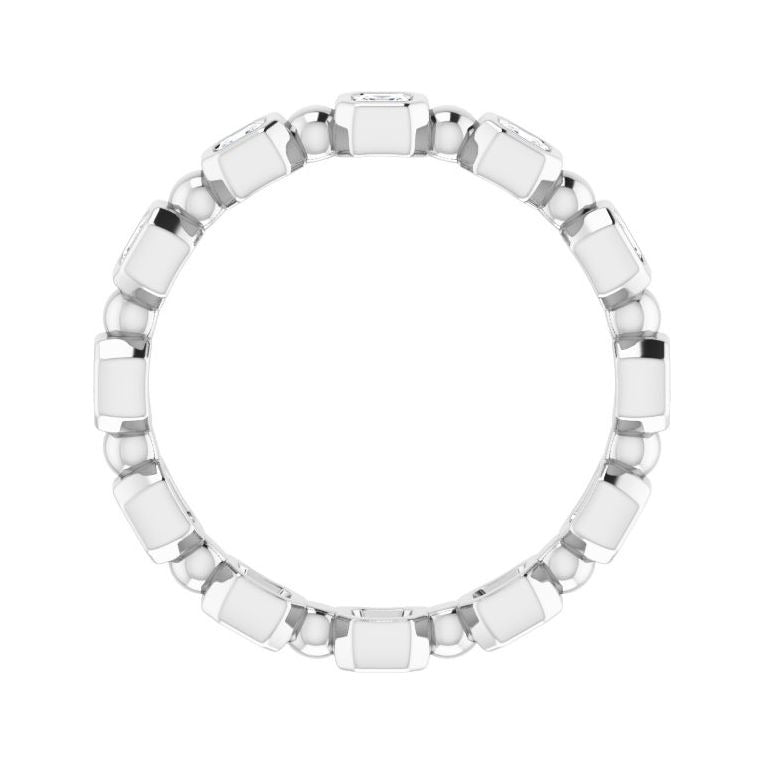 Sapphire Row Natural Diamond Asscher Beaded Band - Platinum, 2 × 2 mm, 6 (view 2)