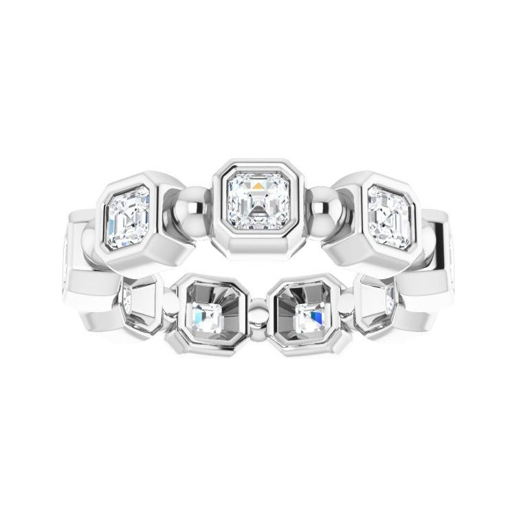 Sapphire Row Natural Diamond Asscher Beaded Band - Platinum, 3 × 3 mm, 5 (view 3)