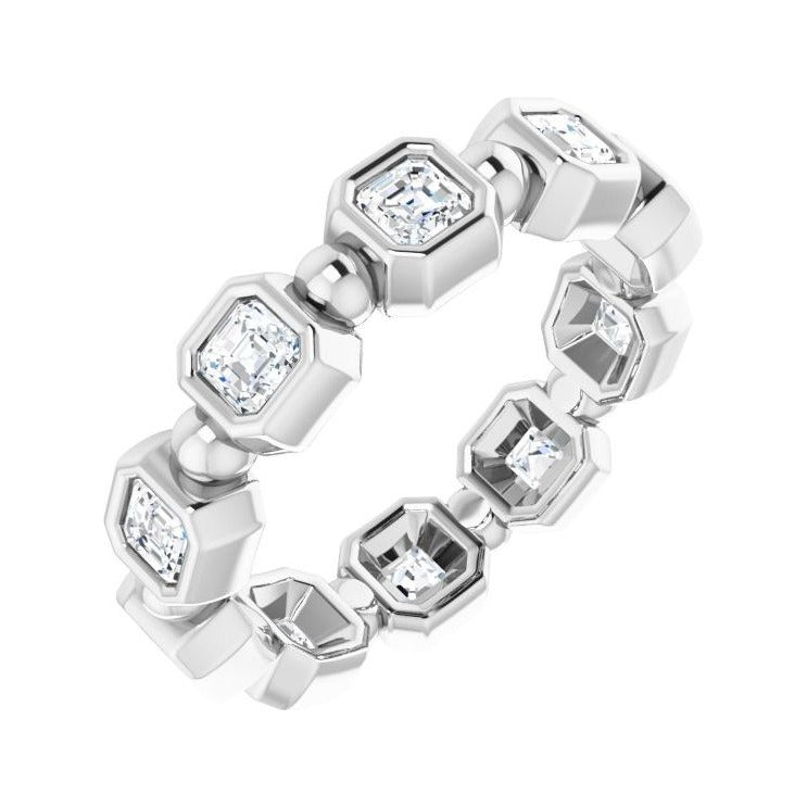 Sapphire Row Natural Diamond Asscher Beaded Band - Platinum, 3 × 3 mm, 7