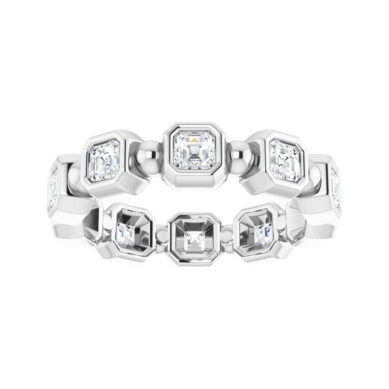 Sapphire Row Natural Diamond Asscher Beaded Band - Platinum, 3 × 3 mm, 7 (view 3)