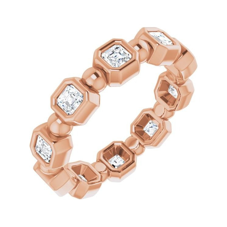 Sapphire Row Natural Diamond Asscher Beaded Band - 14K Rose Gold, 2.5 × 2.5 mm, 5