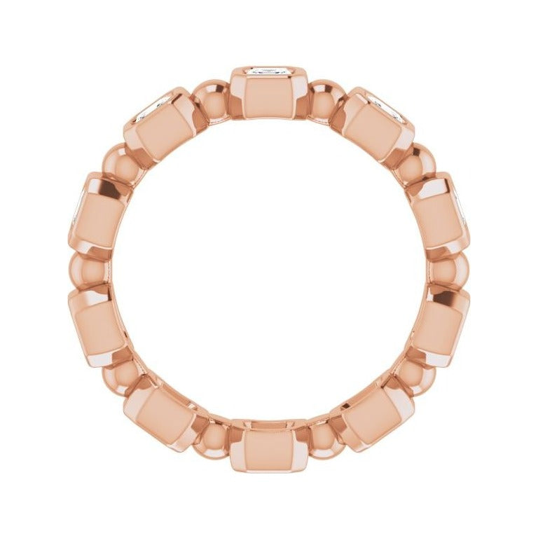 Sapphire Row Natural Diamond Asscher Beaded Band - 14K Rose Gold, 2.5 × 2.5 mm, 5 (view 2)