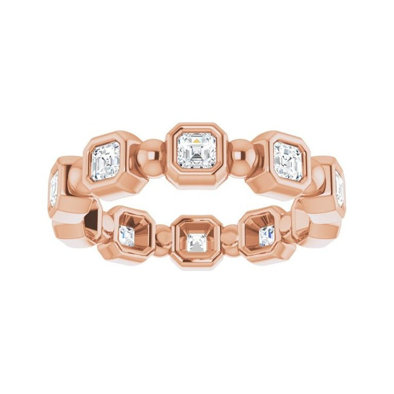 Sapphire Row Natural Diamond Asscher Beaded Band - 14K Rose Gold, 2.5 × 2.5 mm, 5 (view 3)